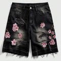 Pantalón Corto Negro con Diseño de Flores Japonesas